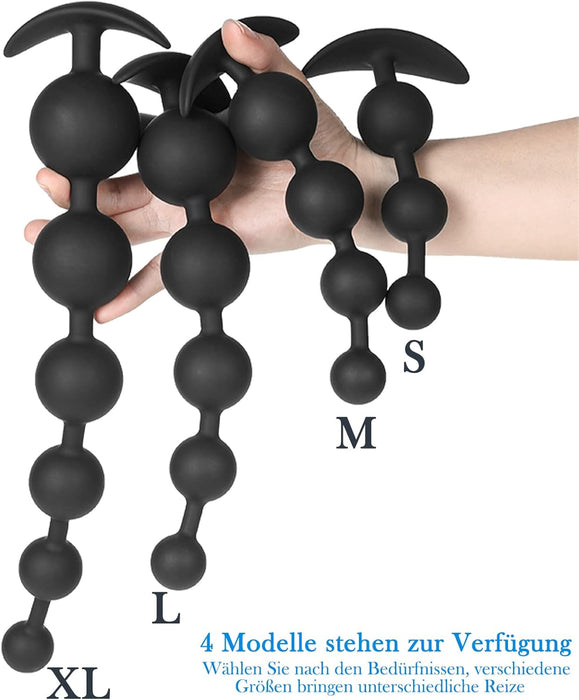 Гибкая силиконовая анальная цепочка с 5 шарами, с сильной присоской, длинная
