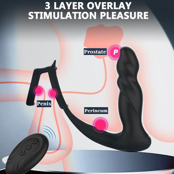 2-в-1 анальный вибратор для мужчин с 10 режимами и двойным кольцом с сильной присоской