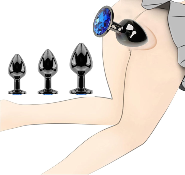 Набор из 3 анальных пробок с кристаллом и сердцевидной формой с сильной присоской