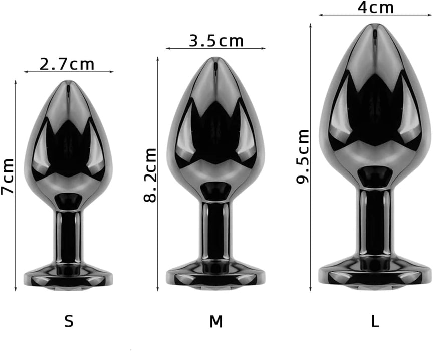 Набор из 3 анальных пробок с кристаллом и сердцевидной формой с сильной присоской