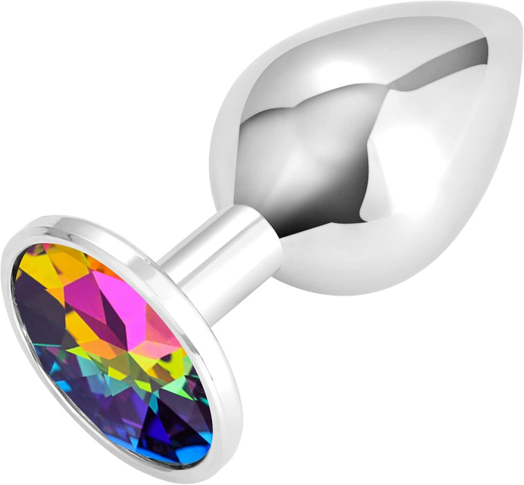 Набор из 3 металлических анальных пробок с сильной присоской – радужный кристалл