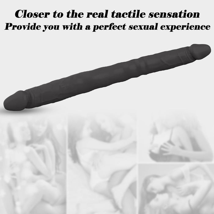 400 mm divpusējs šķidrā silikona dildo, melns, XXL izmērs