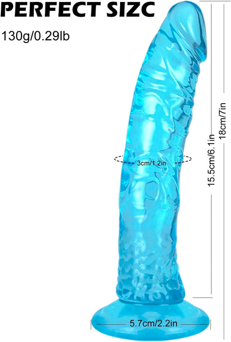 Liels reālistisks dildo ar stipru piesūcekni, caurspīdīgs zilā krāsā