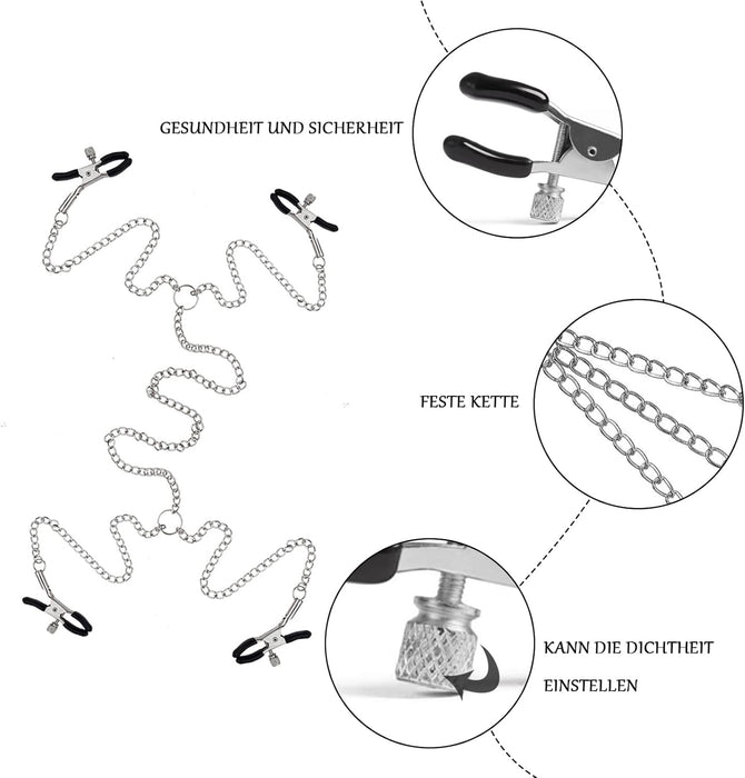 4-в-1 зажимы для сосков с цепочкой, с сильной присоской