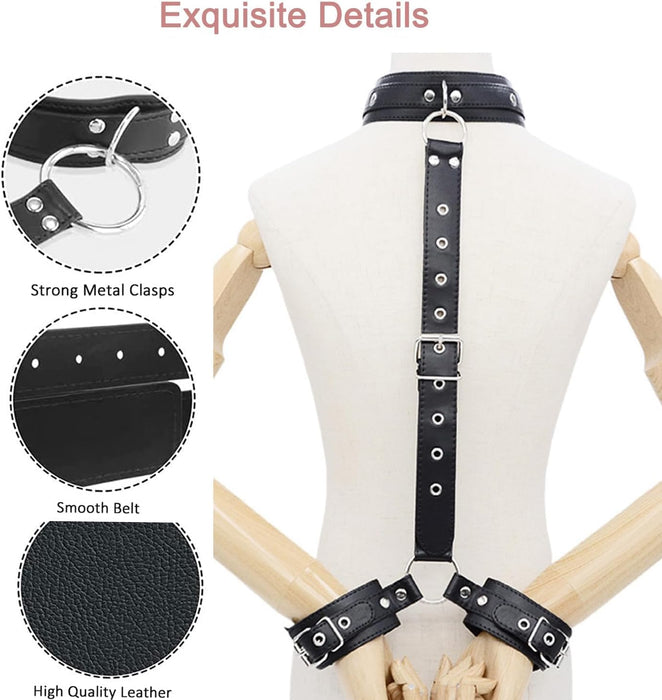 Regulējams BDSM Iesiešanas Komplektā Mīkstas Ādas Apkakle Un Rokudzelži