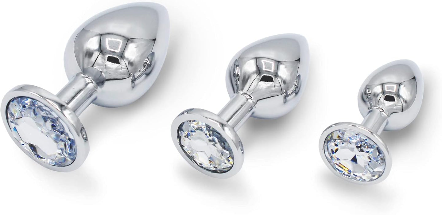 Набор из 3 металлических анальных плагинов разных размеров с сильной присоской