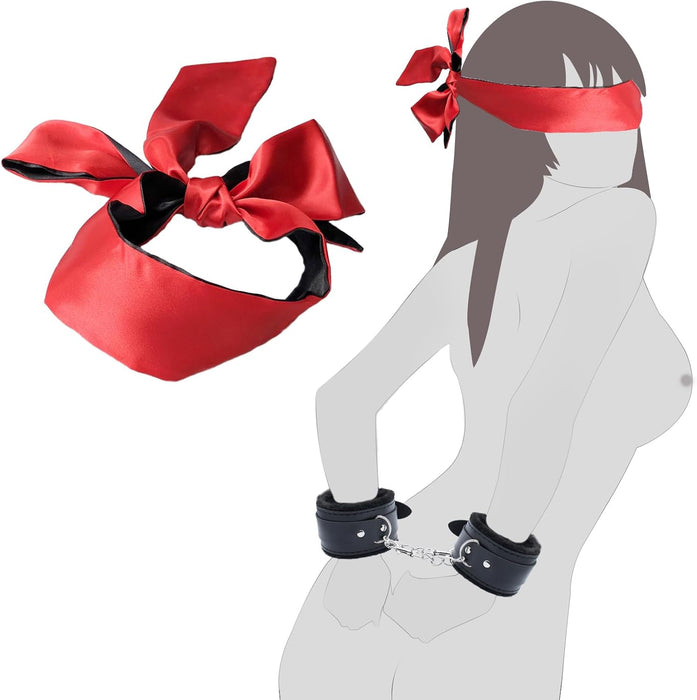 4-в-1 Наручники и Браслеты с Мягкой Присоской и Атласной Маской