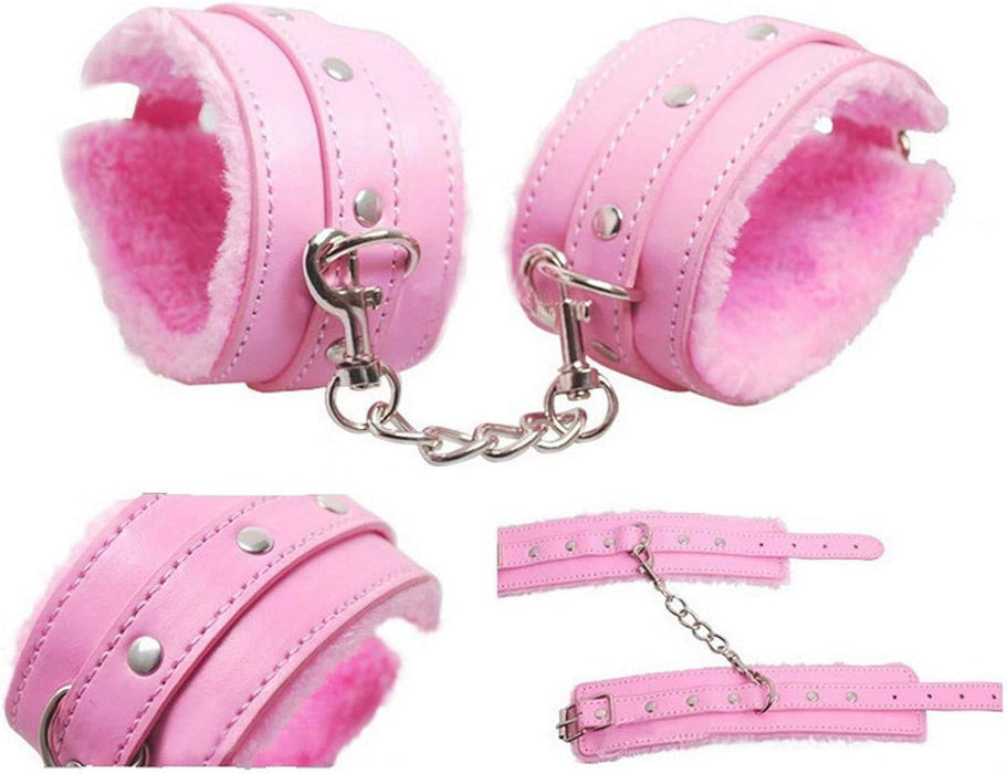 Rozā SM Saistīšanas Komplekti ar Rokudzelžiem un Apkakli 7 Daļu Komplekts
