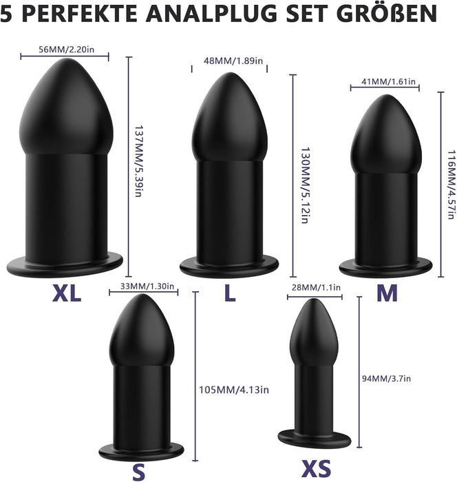 Набор из 5 силиконовых анальных пробок с сильной присоской и вибрацией