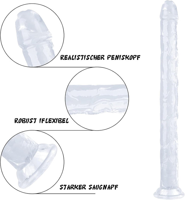 45 cm Caurspīdīgs Medicīniskā Silikona Dildo ar Spēcīgu Pievilcēju Pamatni