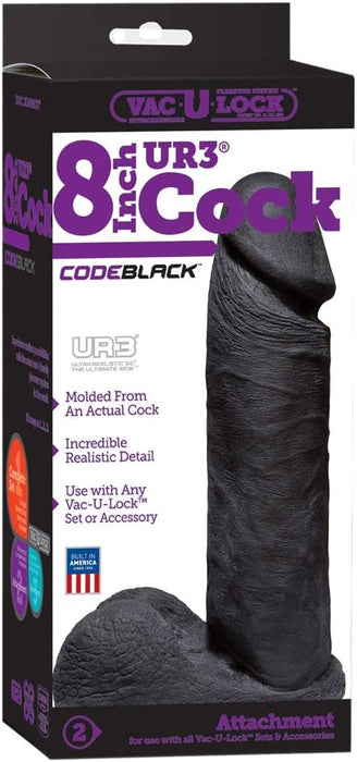 8 collu melns UltraSKYN UR3 Vac-U-Lock dildo – reālistisks un elastīgs