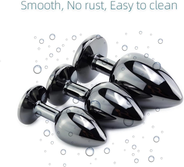 Набор из 3 анальных пробок с кристаллом и сердцевидной формой с сильной присоской