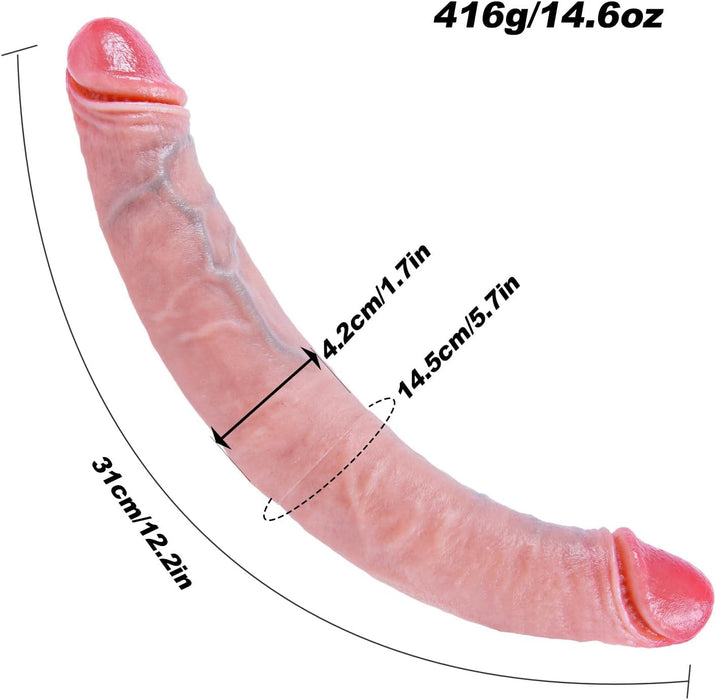 Divpusējs liels 31 cm silikona dildo – reālistisks un universāls baudījums