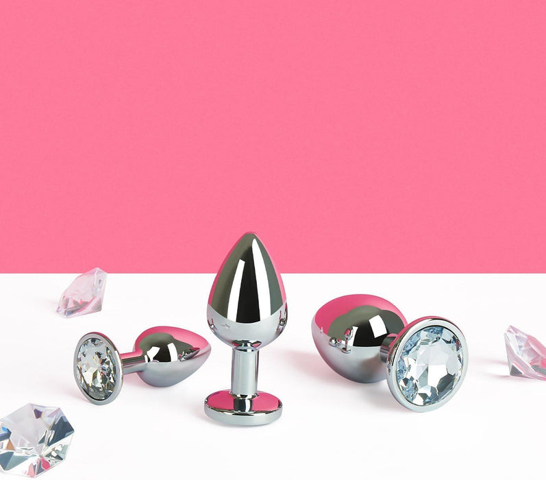 Набор из 3 алюминиевых анальных пробок с кристаллами и широкой базой с сильной присоской