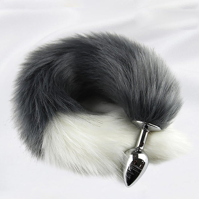 Анальный плаг с лисьим хвостом из нержавеющей стали с сильной присоской