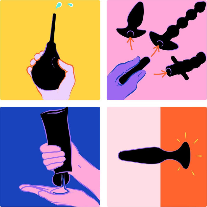 Pilns anālo kļušu komplekts ar vibratoru un dušu iesācējiem un pieredzējušiem