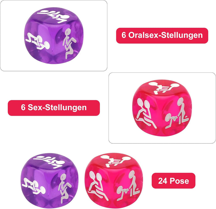 Erotiskās spēles komplekts pāriem ar 2 kauliņiem un 12 pozām