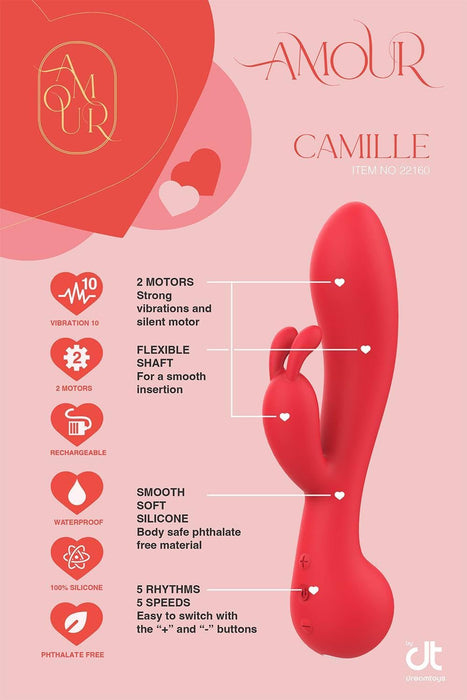 Amour Camille Sarkanā Rabbit Vibrators 22 cm ar 5 režīmiem