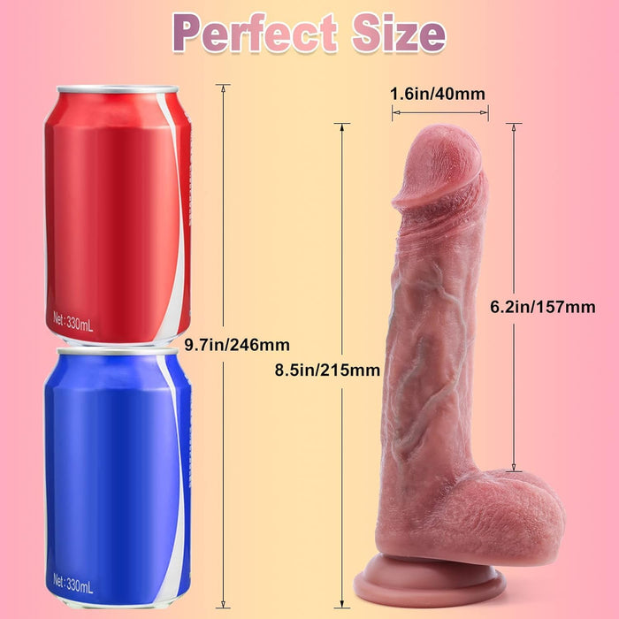 21,6 cm reālistisks silikona dildo ar spēcīgu piesūcekni baudai