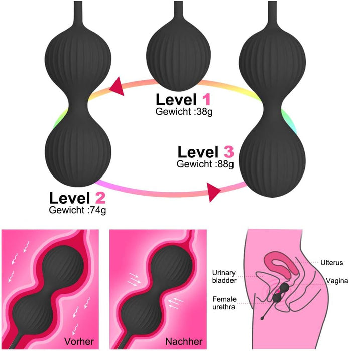 3 daļu mīlas bumbiņu komplekts iegurņa pamatnes treniņiem ar iekšēji rotējošām bumbiņām