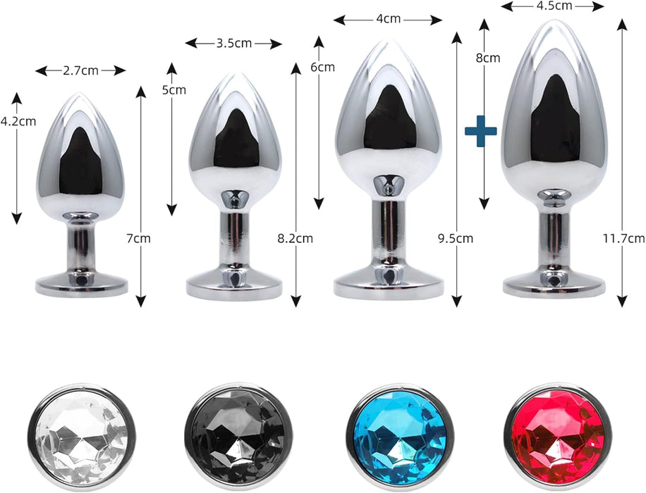 Набор металлических анальных плагов из 4 штук с сильной присоской и кристаллами