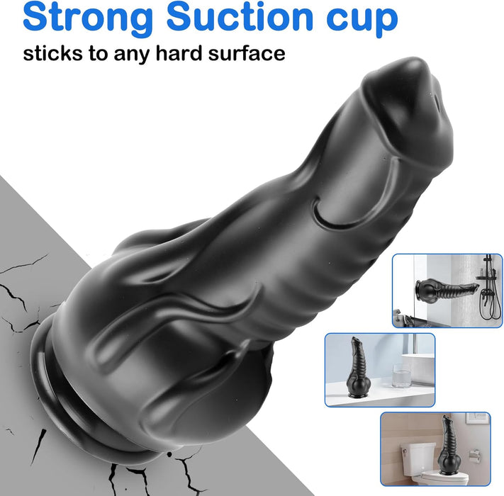 Реалистичный силиконовый XXL дилдо с толстой насадкой и хвостом с сильной присоской