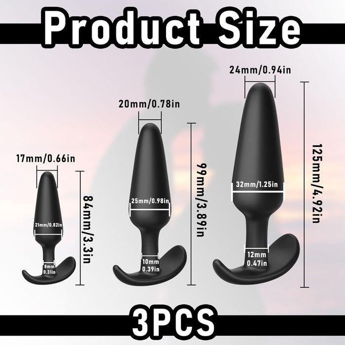 Набор из 3 анальных плагов из силикона с сильной присоской, три размера