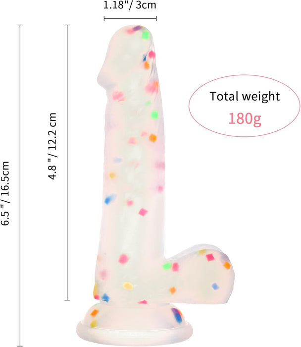 16.5 cm Caurspīdīgs Silikona Dildo ar Izplatu Pamatni un Piesūcekni