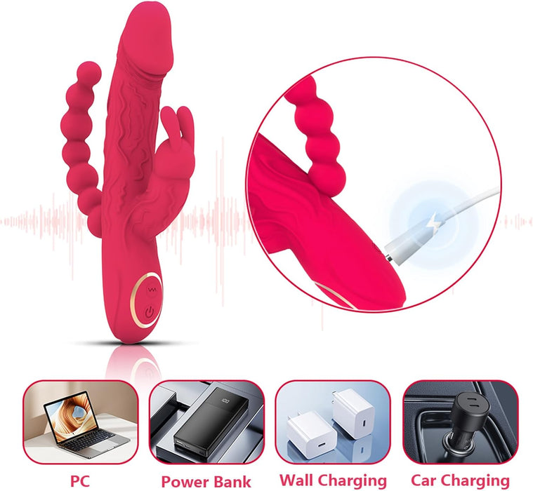3-в-1 вибратор с сильной присоской, вибрацией и функцией толчков для женщин