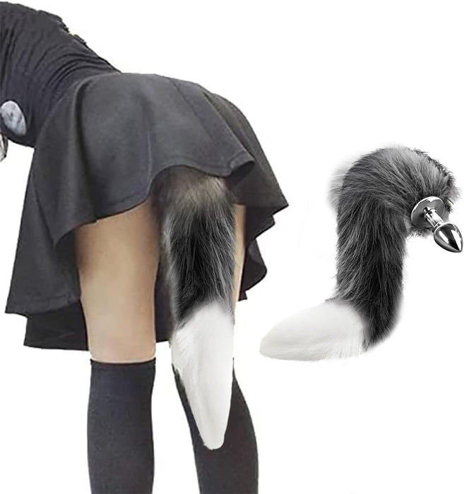 Анальный плаг с лисьим хвостом из нержавеющей стали с сильной присоской