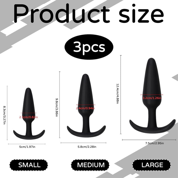 Набор из 3 анальных пробок для женщин и мужчин с сильной присоской – малый, средний, большой
