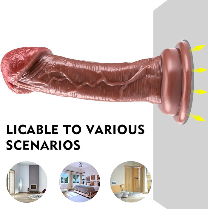 Liels, biezs un īsts dildo ar speciālu izliekumu 22 cm G-punkta stimulācijai