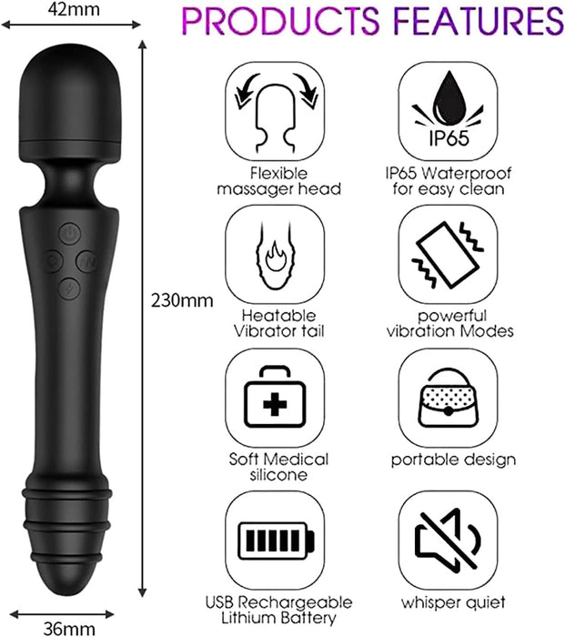 Divgalvu vibrators ar 10 vibrācijas režīmiem un sildīšanas funkciju sievietēm