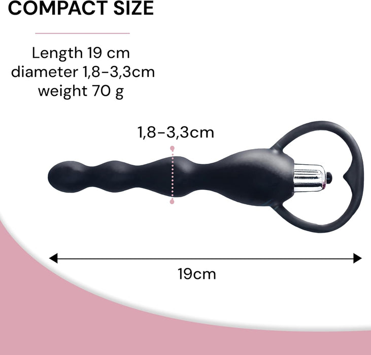 Analais vibrators ar pērlītēm 19 cm ar regulējamām vibrācijām un silikona virsmu