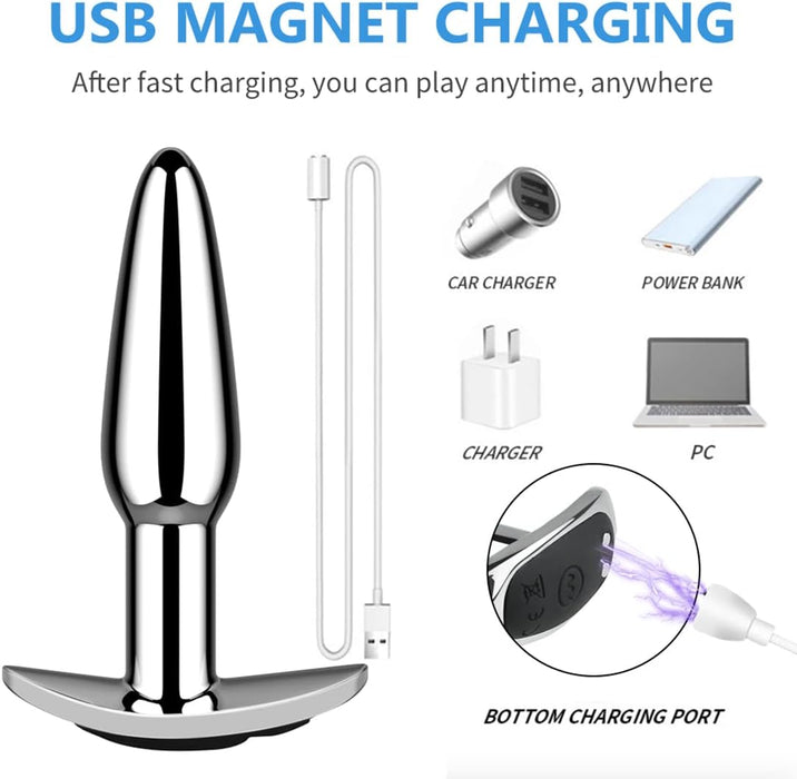 Анал-вибратор с 10 режимами вибрации и дистанционным управлением из металла с сильной присоской