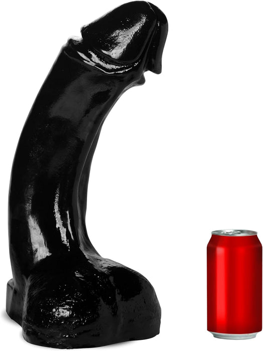 The Annihilator melns spīdīgs PVC dildo 18 collas garš un iespaidīgs