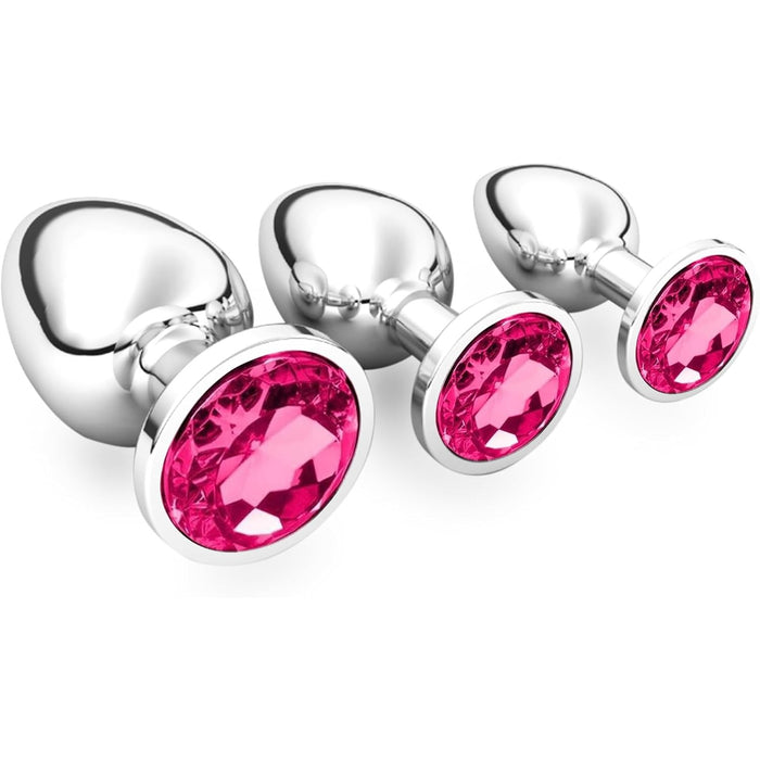 Элегантный набор из 3 металлических анальных пробок с кристаллом темно-фиолетового цвета