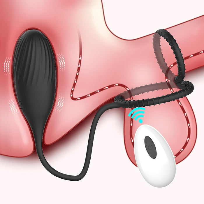 Prostatas masāžas ierīce ar dzimumlocekļa gredzenu un 10 vibrācijas režīmiem
