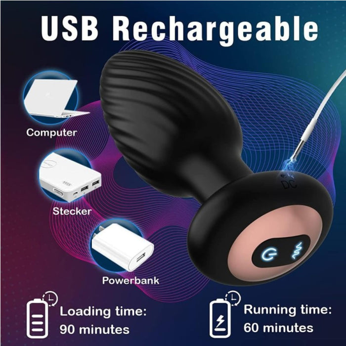 Elektro anālais plugs ar 7 vibrācijas un rotācijas režīmiem, tālvadības pulti un USB uzlādi