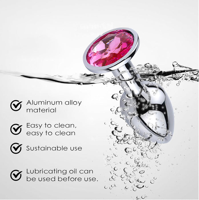 Элегантный набор из 3 металлических анальных пробок с кристаллом темно-фиолетового цвета