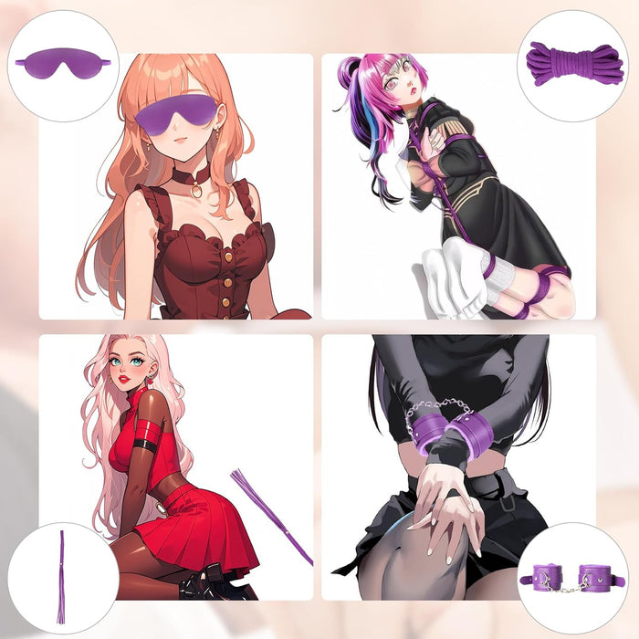 17 daļu BDSM komplekts ar aprocēm, jostu un citiem piederumiem pāriem