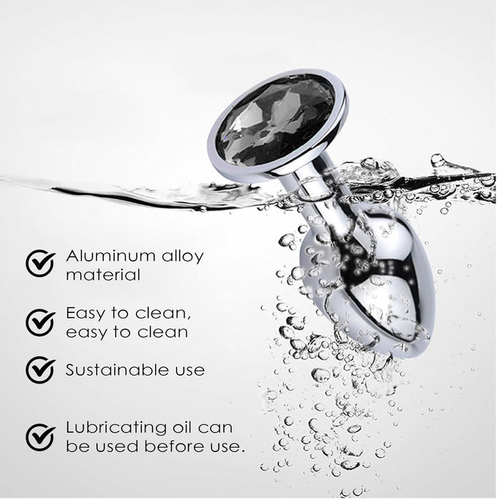 3 Daļu Metāla Anālās Rotaļlietas Komplektu ar Dimanta Kristālu – Mazs, Vidējs, Liels