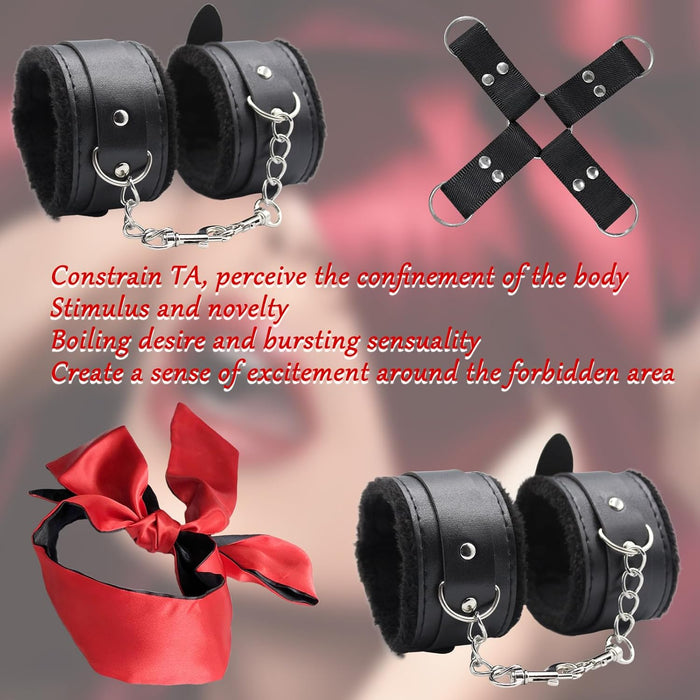 4-в-1 Наручники и Браслеты с Мягкой Присоской и Атласной Маской