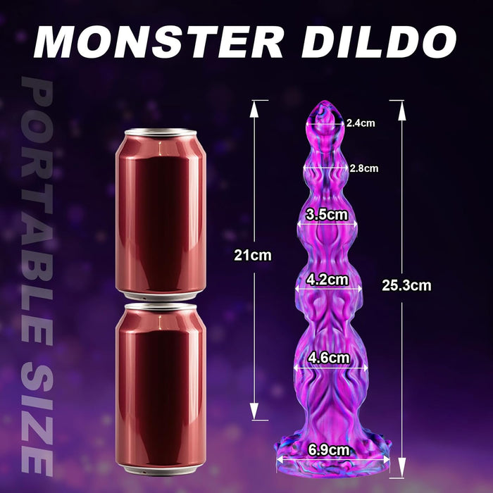 25,3 cm krāsains mezglots pūķa silikona dildo ar spēcīgu piesūcekni