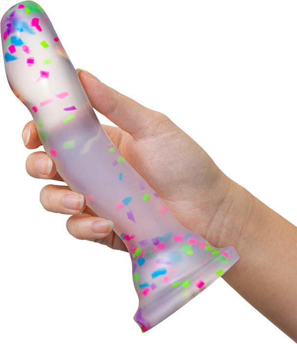 7,5 collu silikona dildo ar konfeti un spīd tumsā ar spēcīgu piesūkni