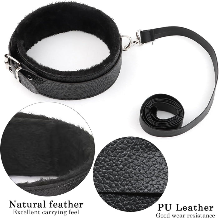 7 daļu BDSM komplekts ar gultas siksnām, roku dzelžiem un acu masku