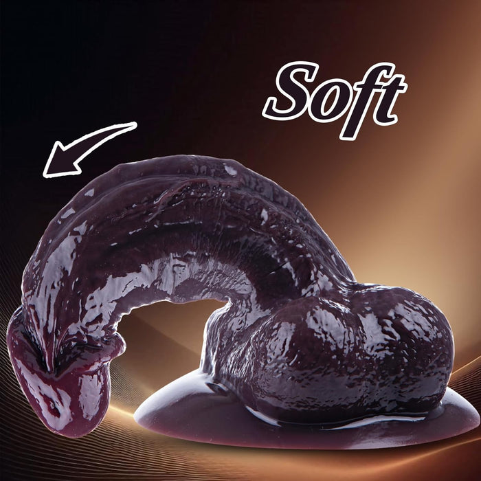 20 cm Melns Realistisks Dildo ar Resnu Ķermeni un Spēcīgu Piesūcekni