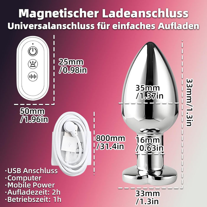 Анальный вибратор из нержавеющей стали с дистанционным управлением и мигающей подсветкой