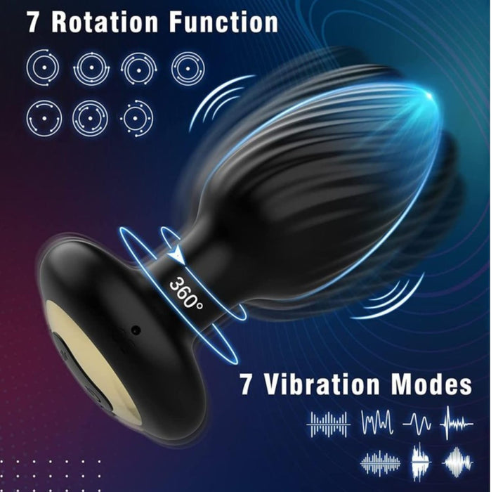 Elektro anālais plugs ar 7 vibrācijas un rotācijas režīmiem, tālvadības pulti un USB uzlādi