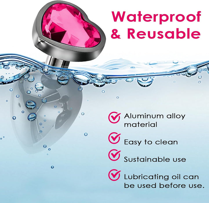 3 металлических анальных пробок с кристаллом в форме сердца для пар